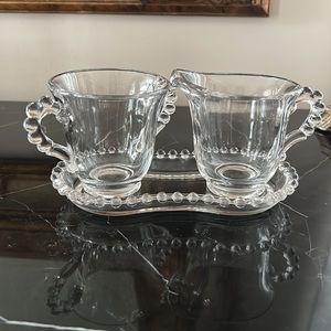 Imperial Glass Vintage Candlewick Sugar and Creamer with matching Tray
